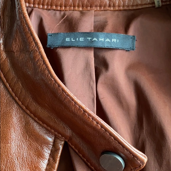 Elie Tahari - Brown Leather Motorcycle Jacket - Picture 3 of 5